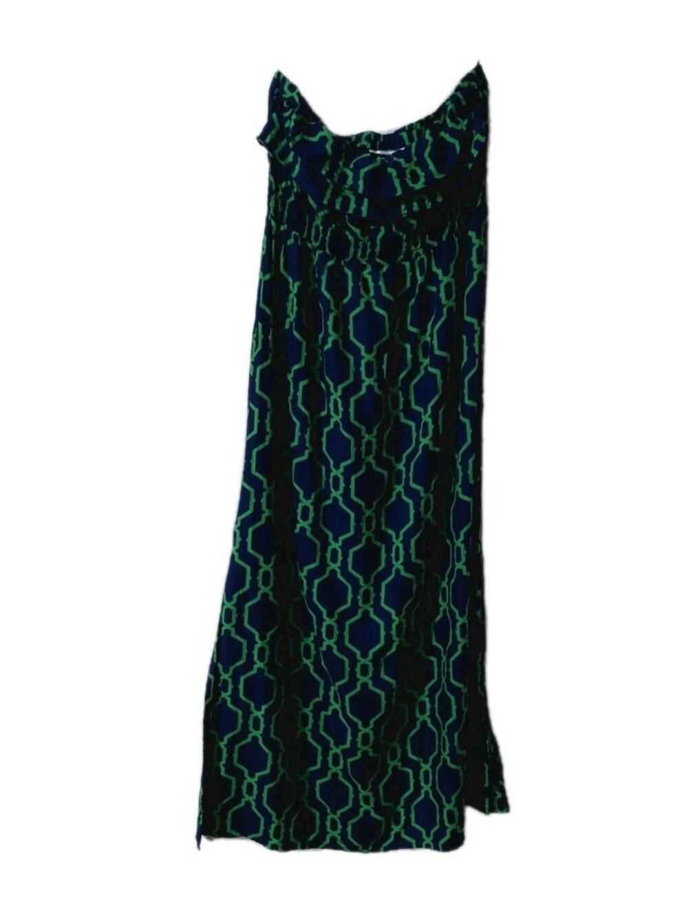 Escapada Maxi Dress Size Large Sleeveless Ruffle Side Slit Green Blue